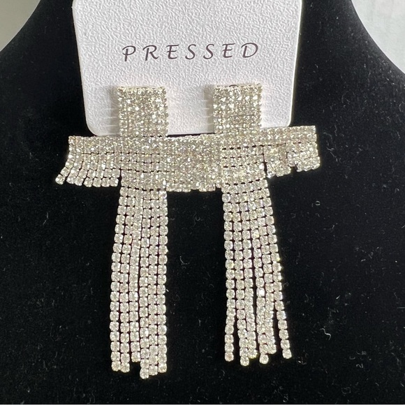 Rhinestone Dangly Cross Pierced Earrings - Picture 3 of 6
